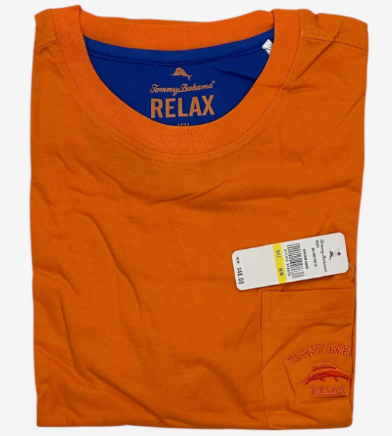 $48 TOMMY BAHAMA Embroidered Logo ORANGE Relaxed Fit Short Sleeve Pocket T-shirt
