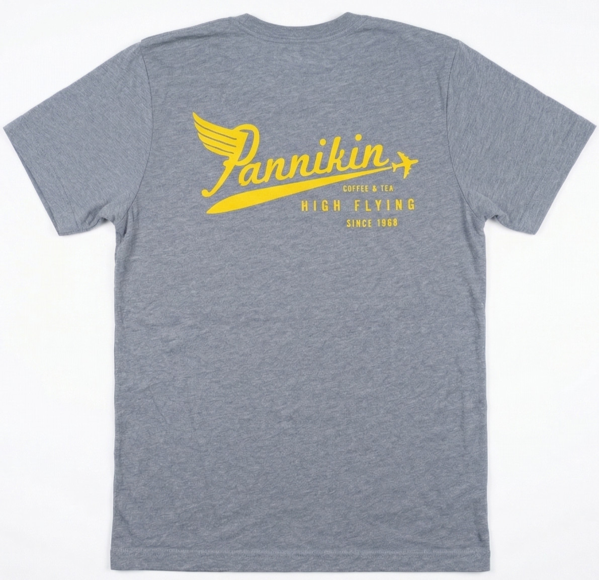 MEN’S TSHIRT: Pannikin Coffee Tea Aviation Since 1968 Blue Heather MEDIUM M