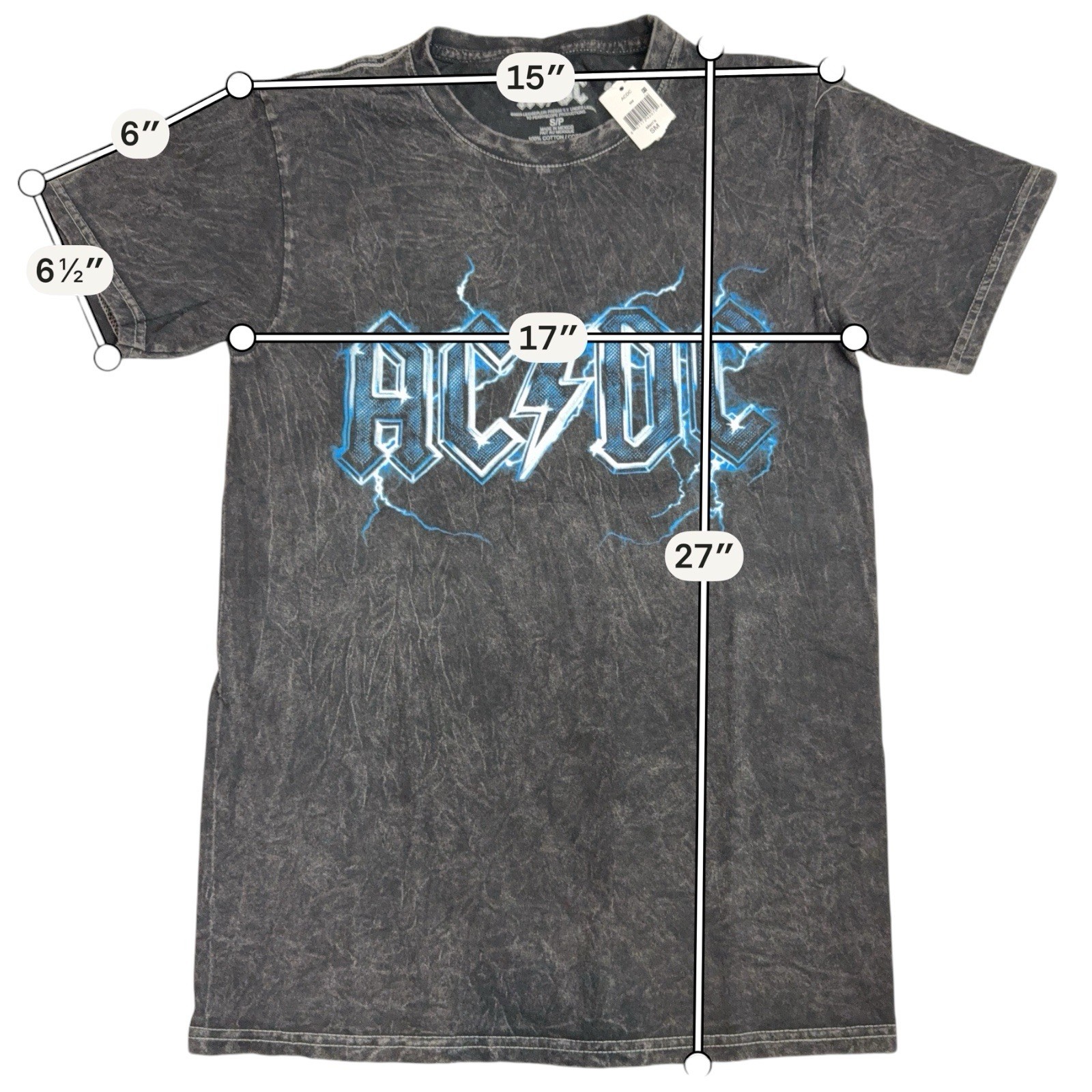 AC/DC World Tour 1977 Band T Shirt Mens Small NWT Acid Wash Graphic Rock Tee