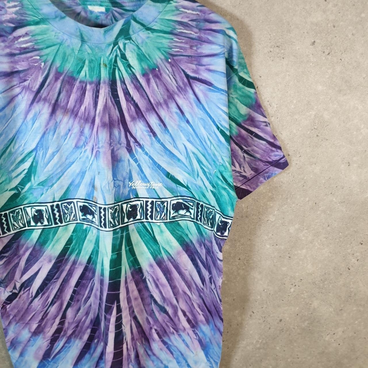 Vintage Yellowstone National Park Tie Dye USA 90s T Shirt Mens XL Multicoloured
