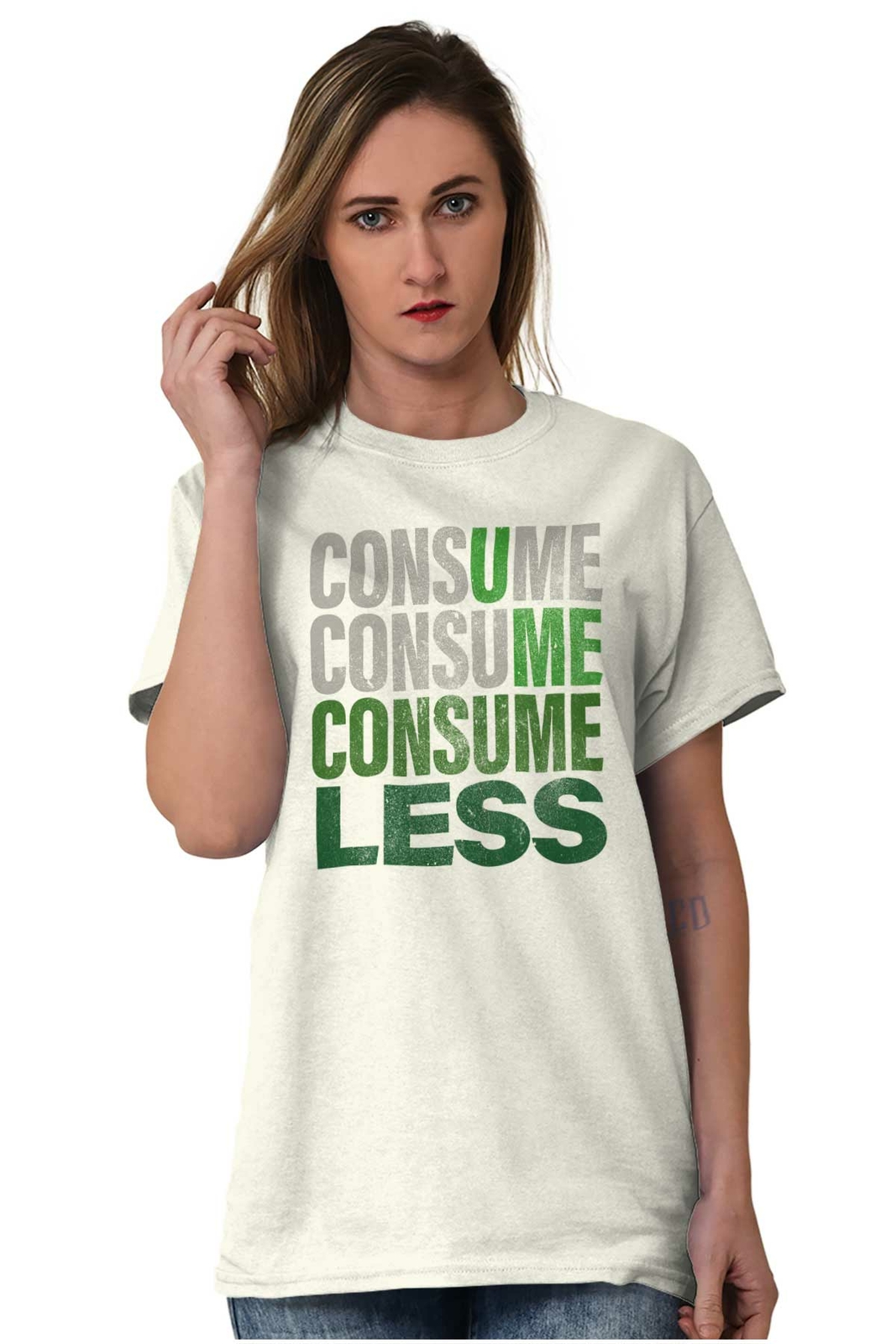Earth Day Climate Change U Me Consume Less Womens or Mens Crewneck T Shirt Tee