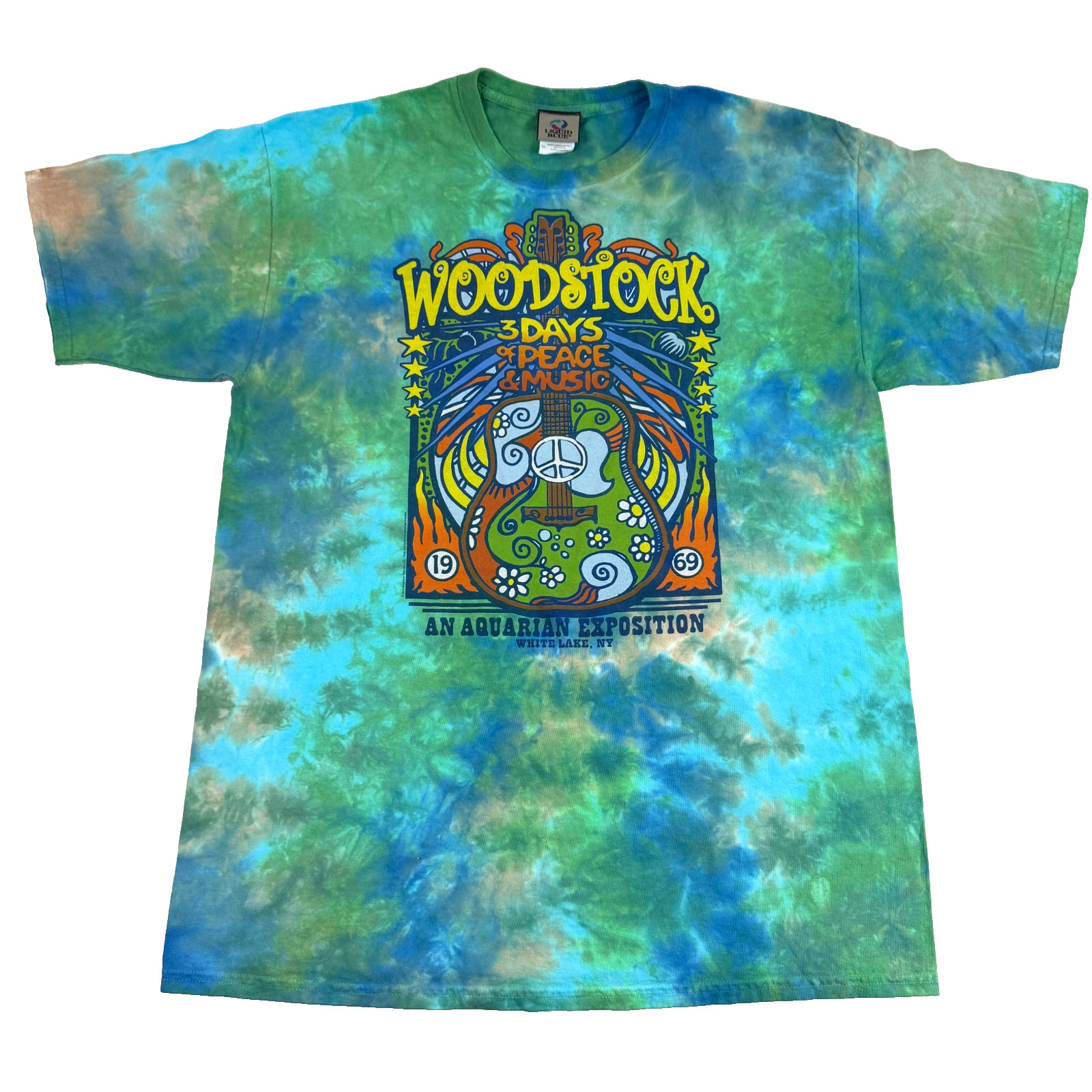 Liquid Blue Y2K Woodstock T Shirt XL 3 Days of Peace Music Tie Dye Graphic