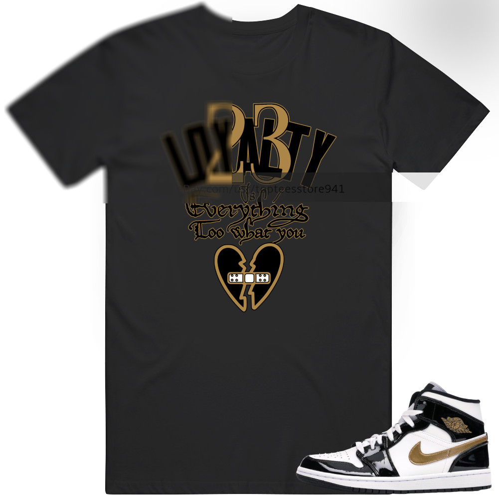 Shirt To Match Air Jordan 1 Mid Patent Black White Gold Men