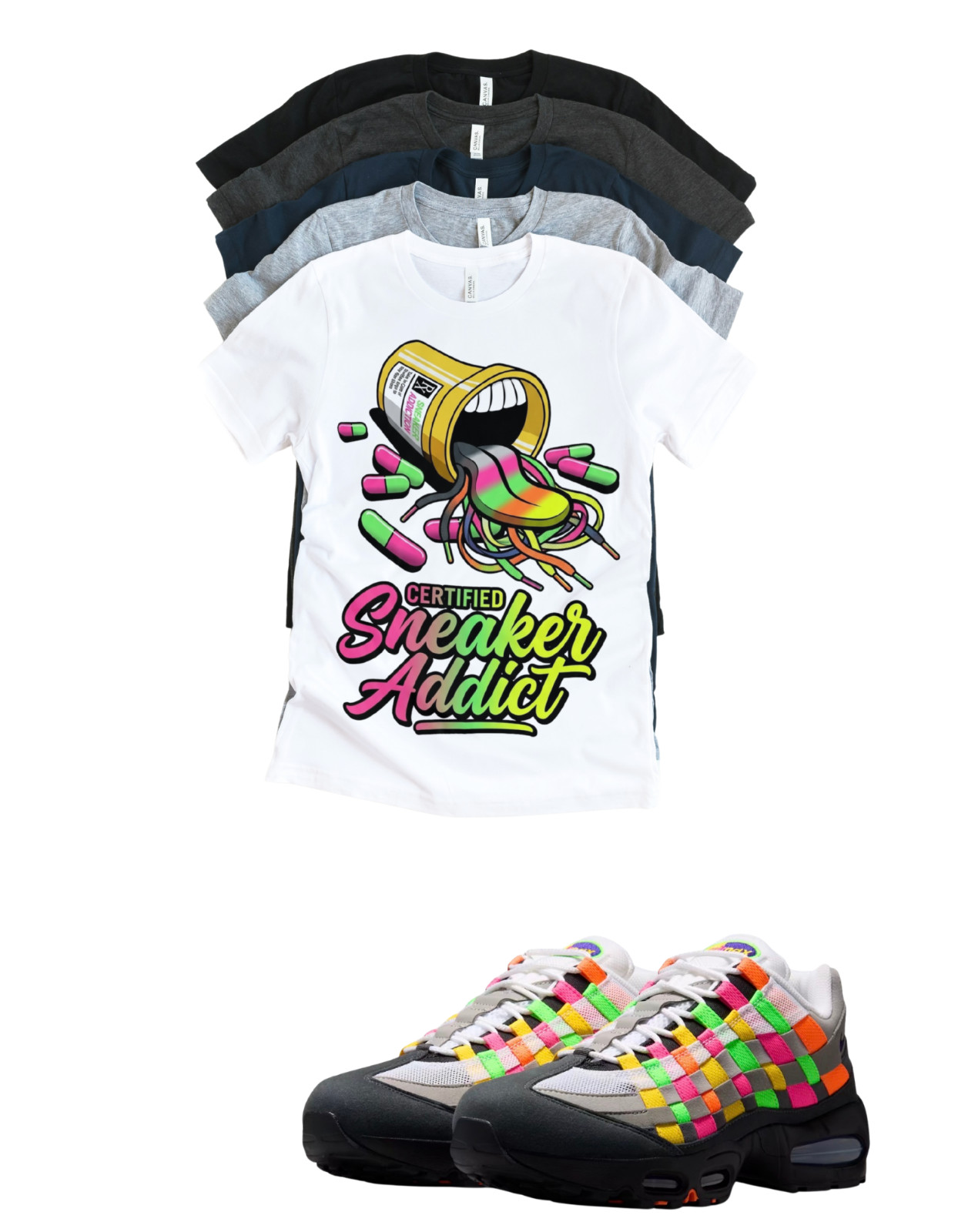 OG Max 95 RX Sneaker Addict Woven Multi-Colored Tee Sneaker Matching T-Shirt