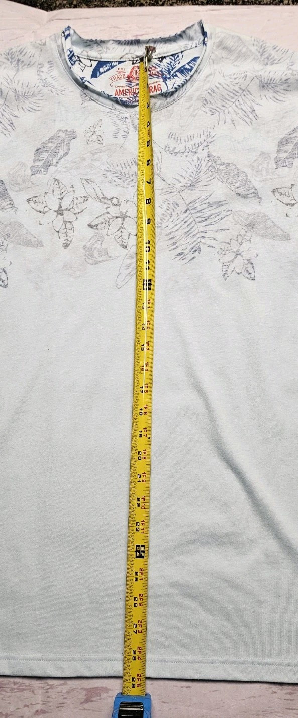 AMERICAN RAG XXL LIGHT BLUE TROPICAL FLORAL LEAF INSIDE OUT RAW EDGE SHIRT TEE