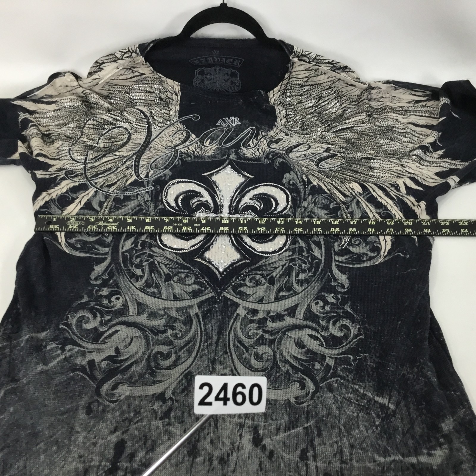 Xzavier Buckle All Over Print Studded Feather Wing Graphic T-shirt Men XL Black