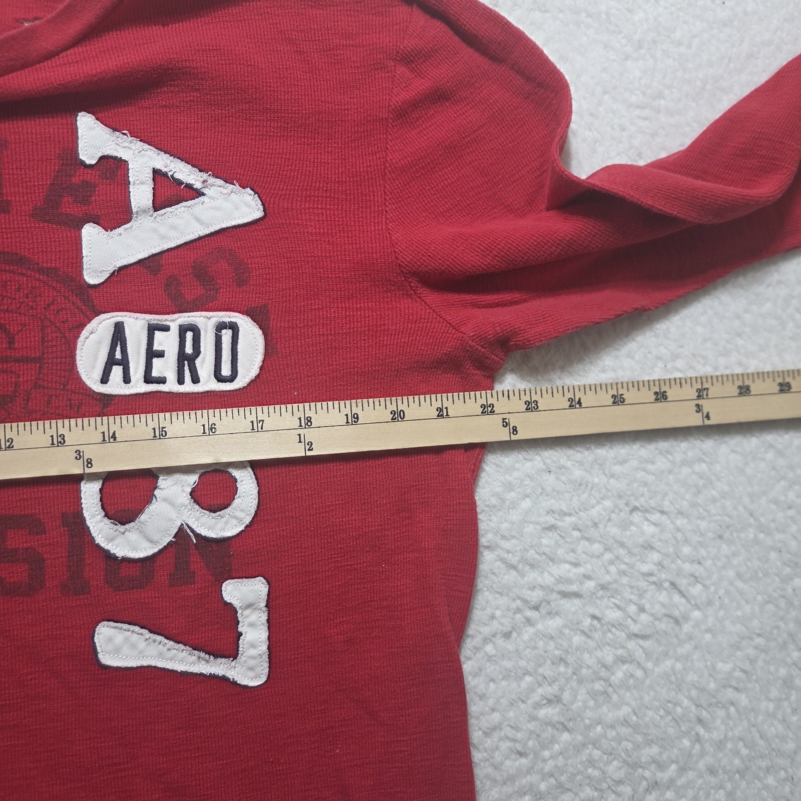 Y2K Aeropostale Mens XL Red Embroidered Letters Thermal Long Sleeve Shirt Preppy