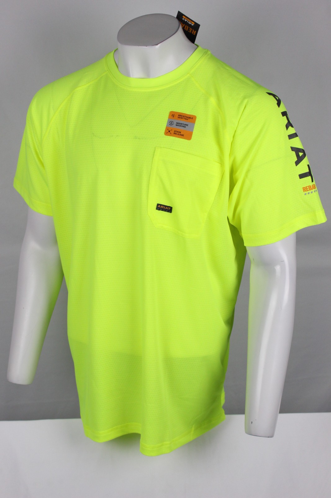 Ariat Men’s Rebar Heat Fighter T Shirt Pocket Short Sleeve Neon Lime 10031037