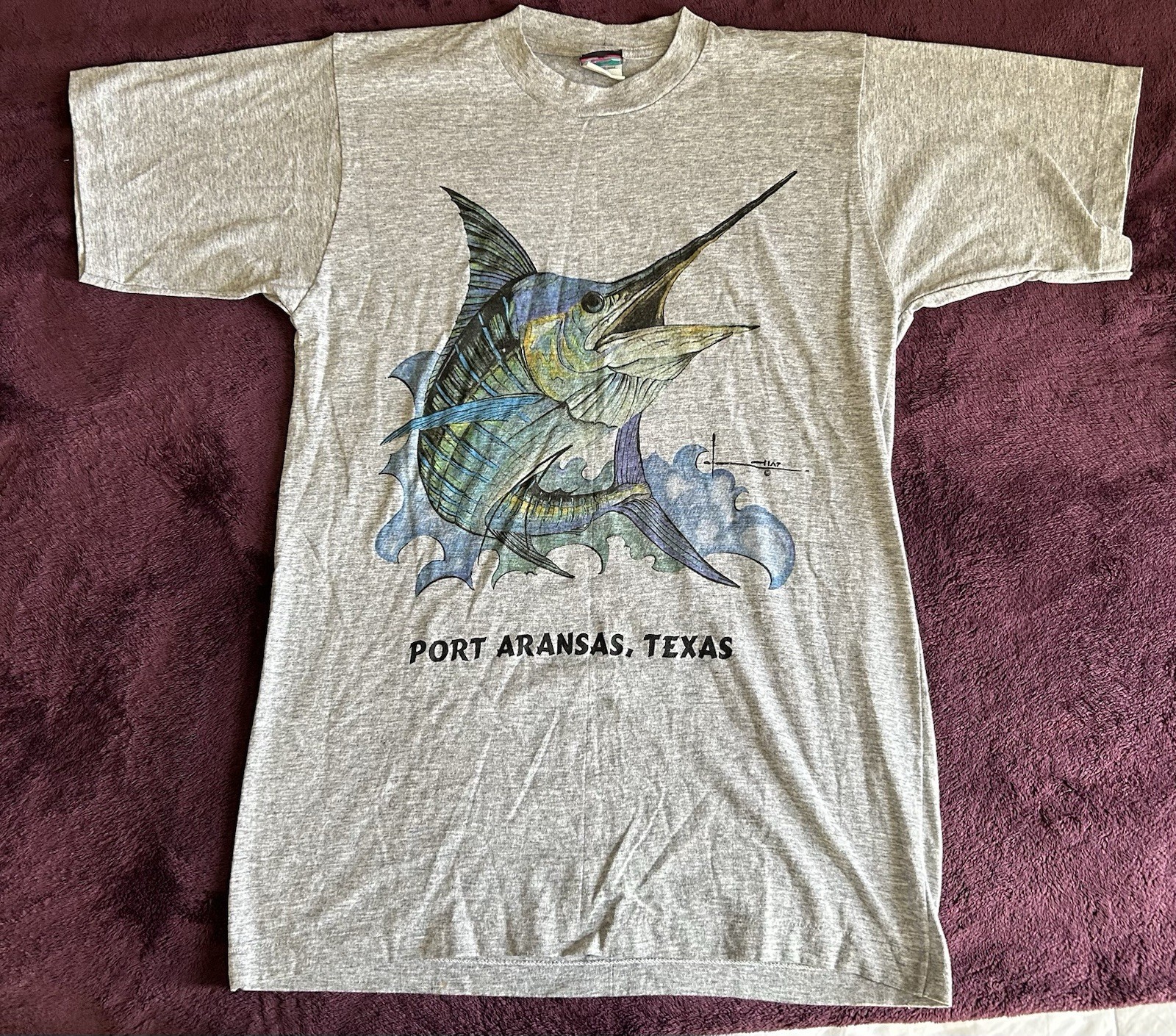 Vintage 90s Guy Harvey Marlin Shirt Port Aransas Texas Single Stitch L(Fits M)