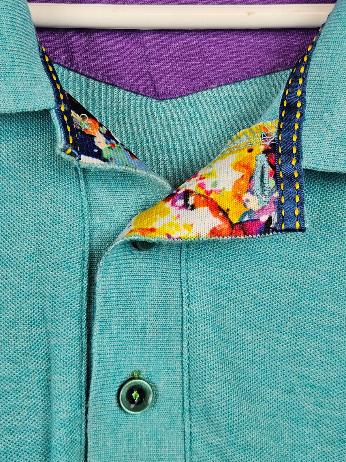 Robert Graham Polo Mens Large Green Short Sleeve Collared Shirt Contrasting Trim