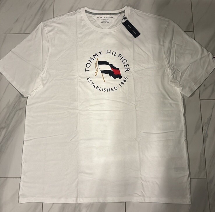 Tommy Hilfiger Men’s Flag Logo T-Shirt White Navy Blue Red New