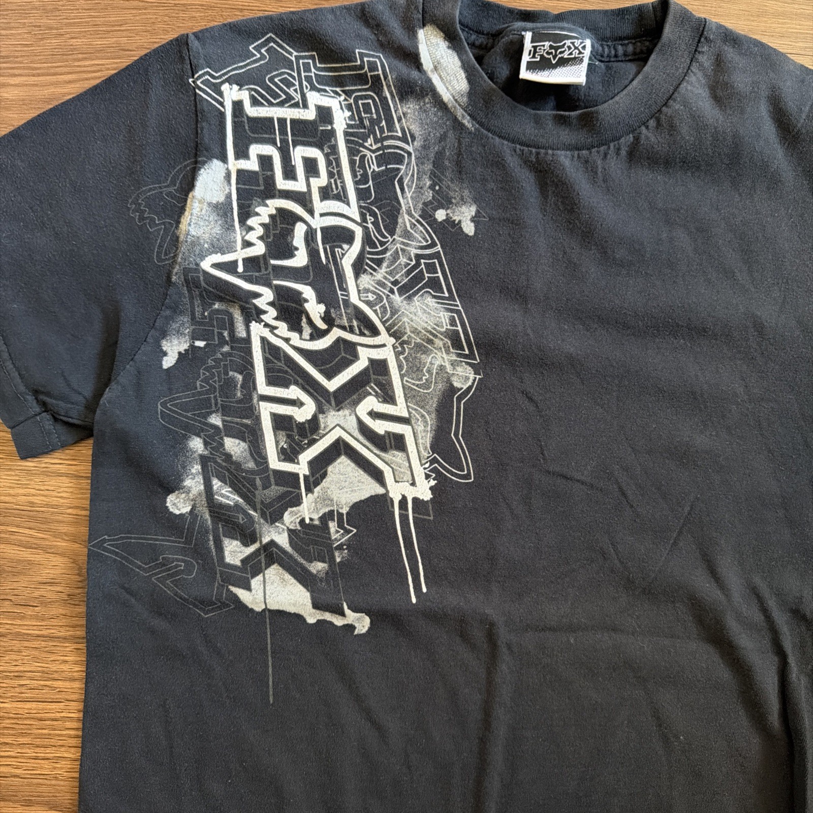 Mens Black Fox Racing Vintage Y2k Graphic T Shirt Short Slv Med Motocross Grunge