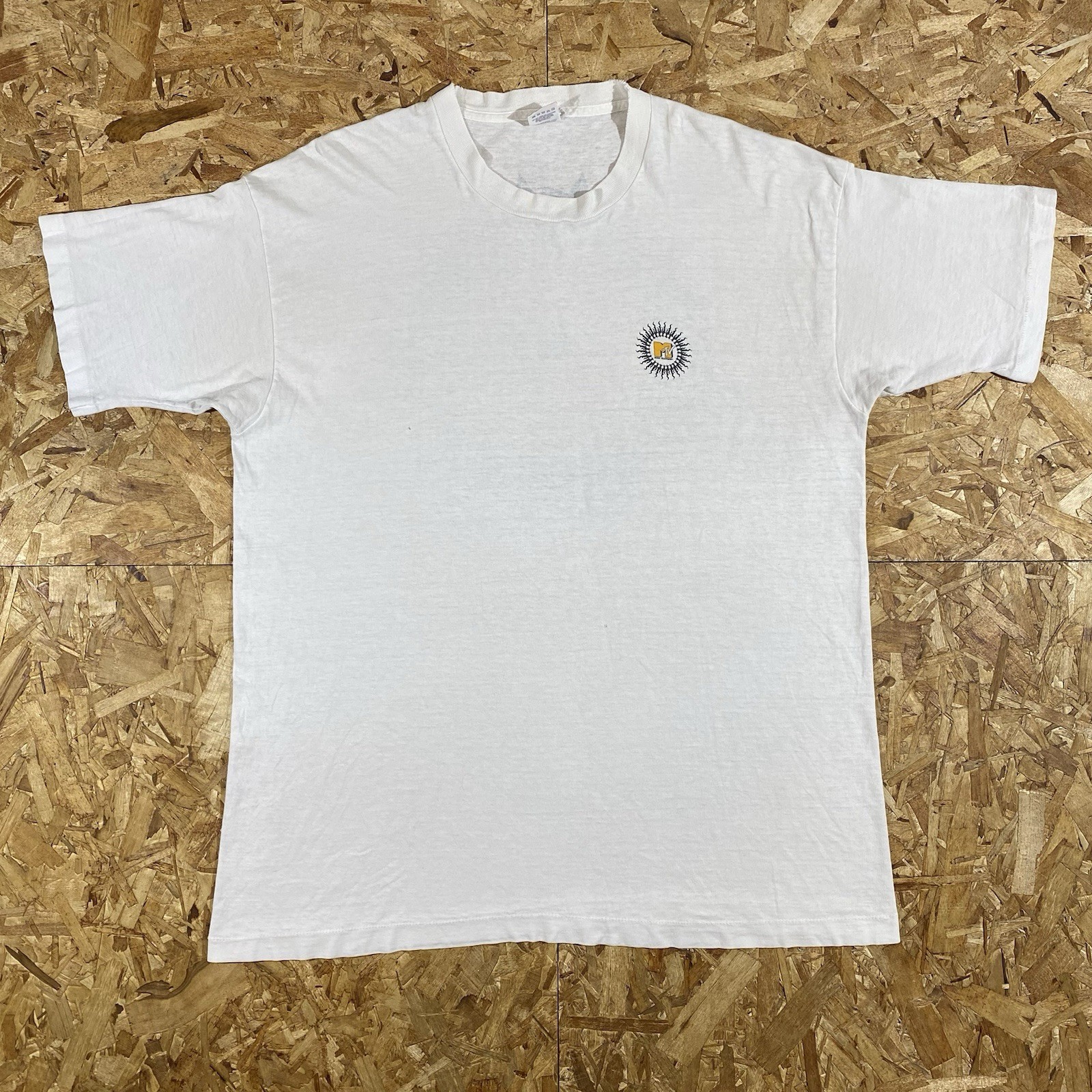 Vintage 90s MTV Music Television Abstract Spiral White Single Stitch Shirt SZ XL