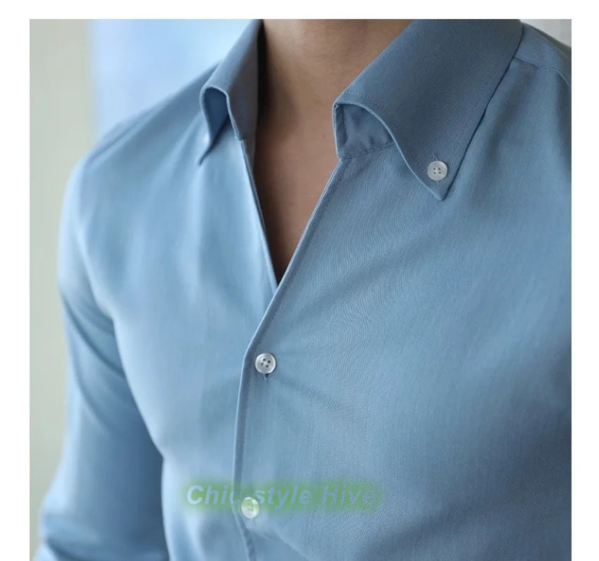 Men’s Collar Shirt Wrinkle-free Casual Slim-fit with A Lapel Design Shirts