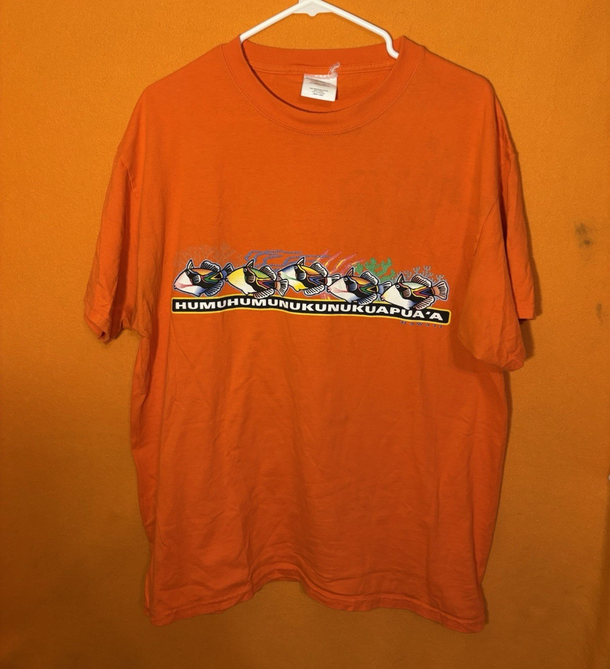 Orange Vintage Humuhumunukunukuapua’a Hawaii Fish Graphic Tee Size L