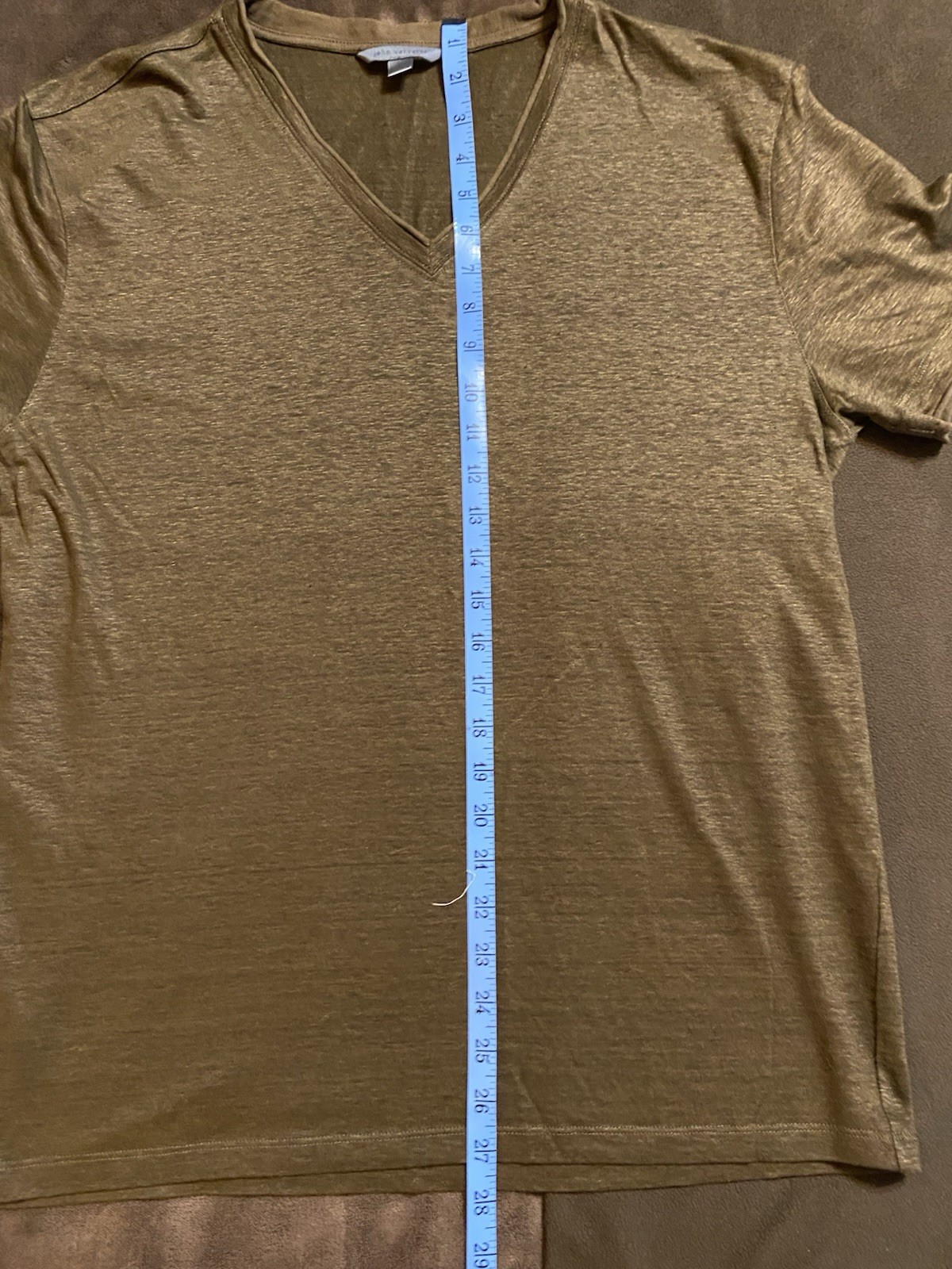 John Varatos Collection T Shirt 100% Linen Raw Edging Brown Large Quiet Luxury