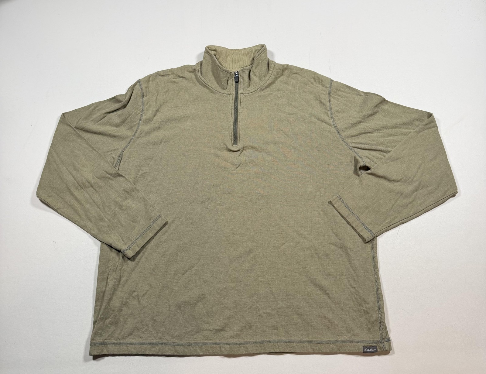 Eddie Bauer Shirt Mens XL Green Long Sleeve 1/2 Zip Mock Neck Tee Tagless