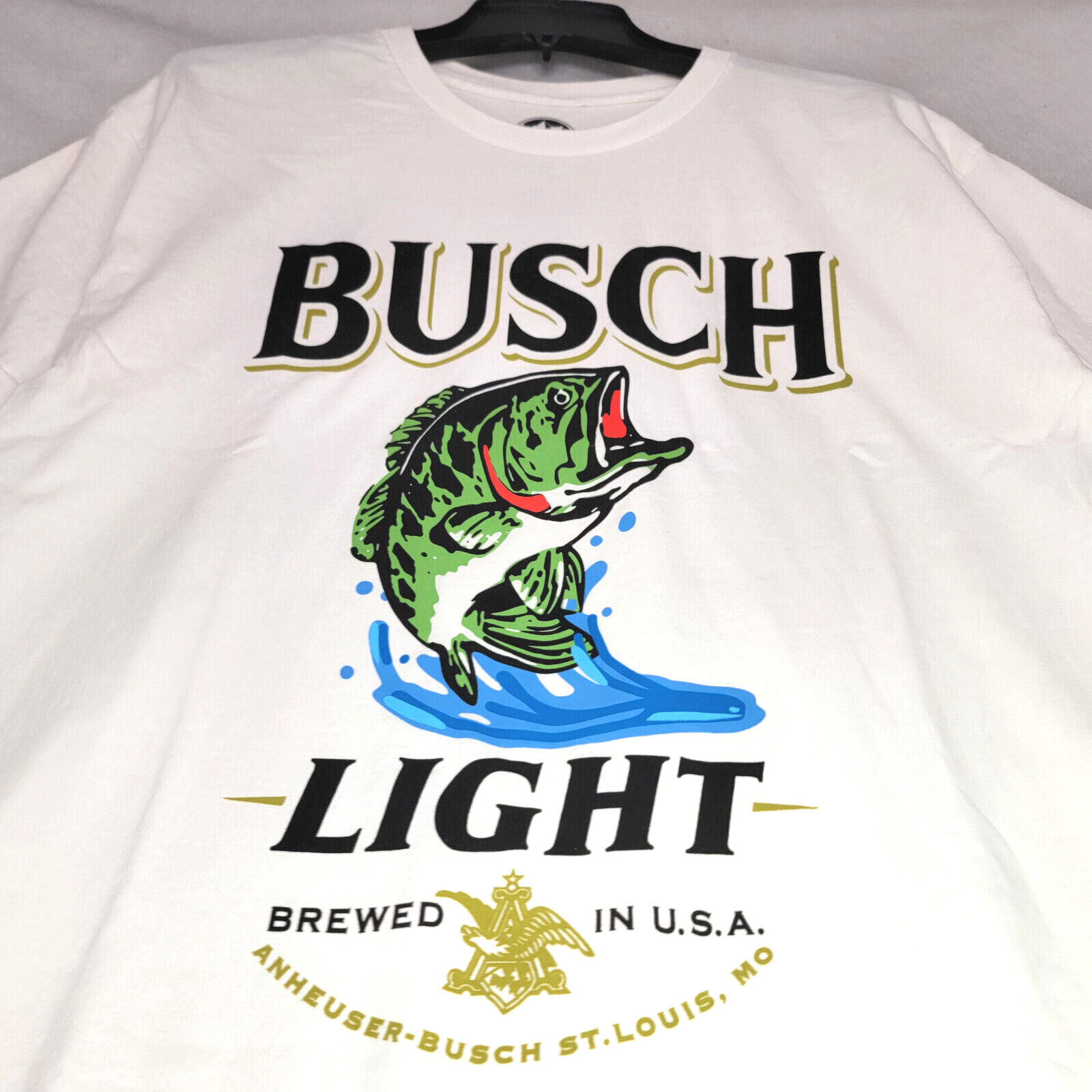 BUSCH LIGHT Beer Shirt Mens Small White Brew Fishing Bass Casual Hunting NWT