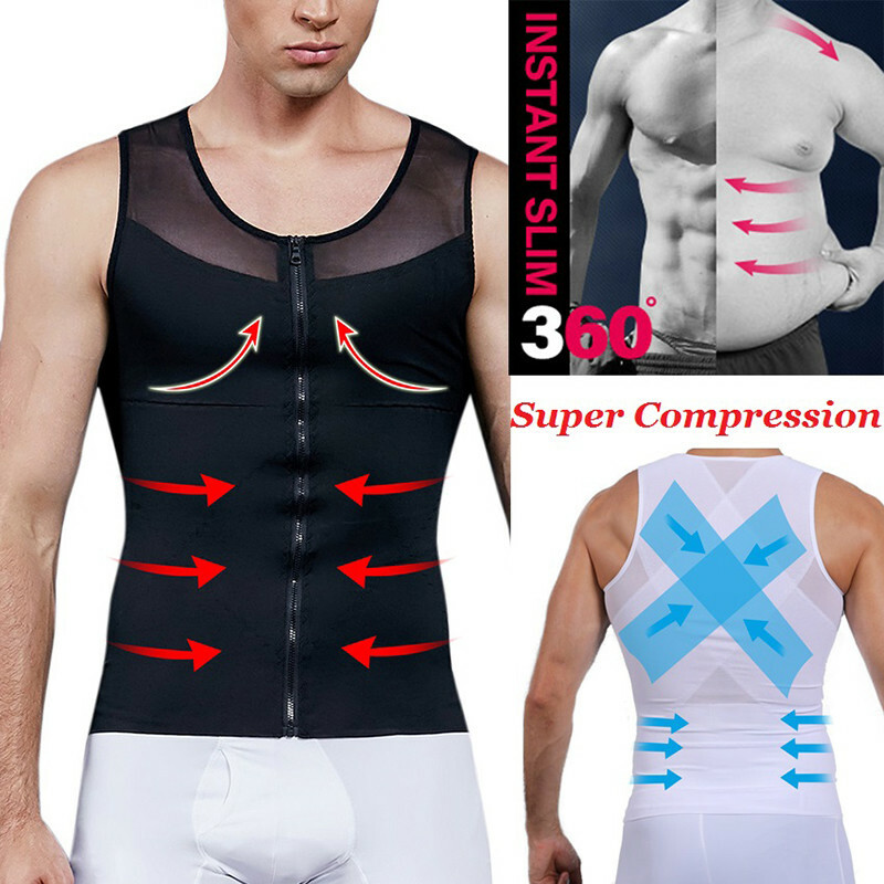 Men’s Zipper Body Shaper Toning T-Shirt Ultra Durable Vest Compression Underwear