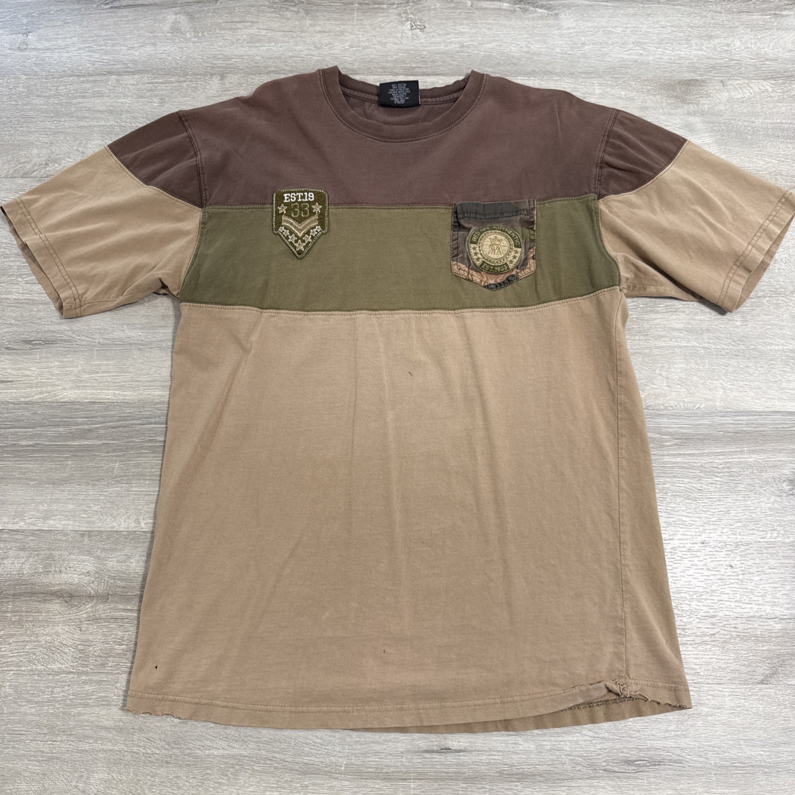 Red Ape Shirt Men’s 2XL Brown Colorblock Distressed Pocket Tee Cotton