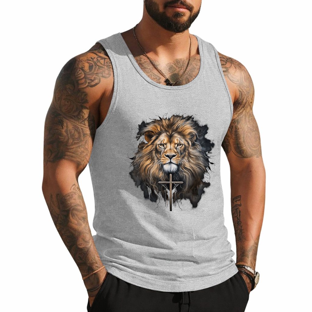 Christian Cross Lion of Judah Religious Faith Jesus Pastor Tank Top