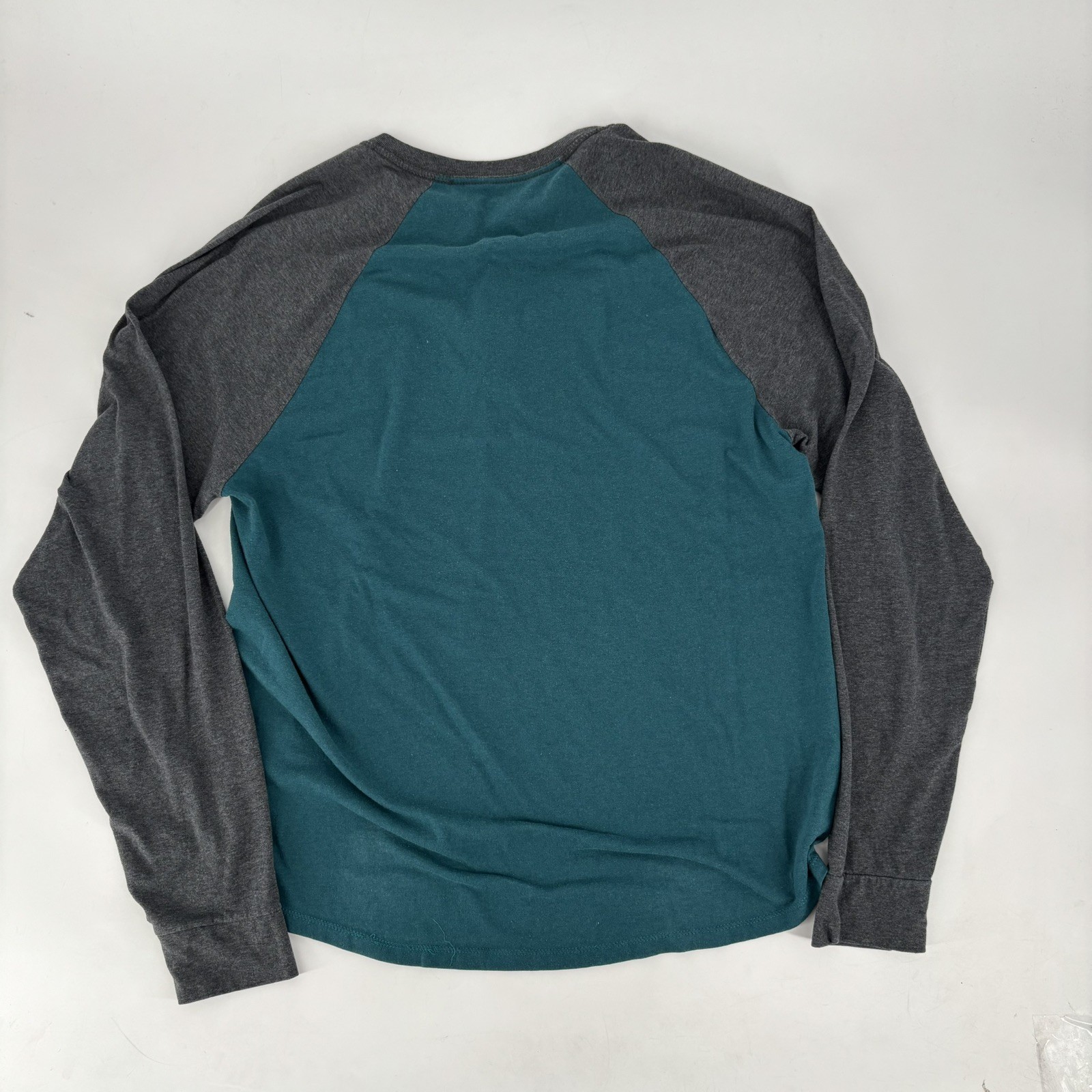 Hanes Raglan Henley Long Sleeve Shirt Teal Gray Colorblock Cotton Mens
