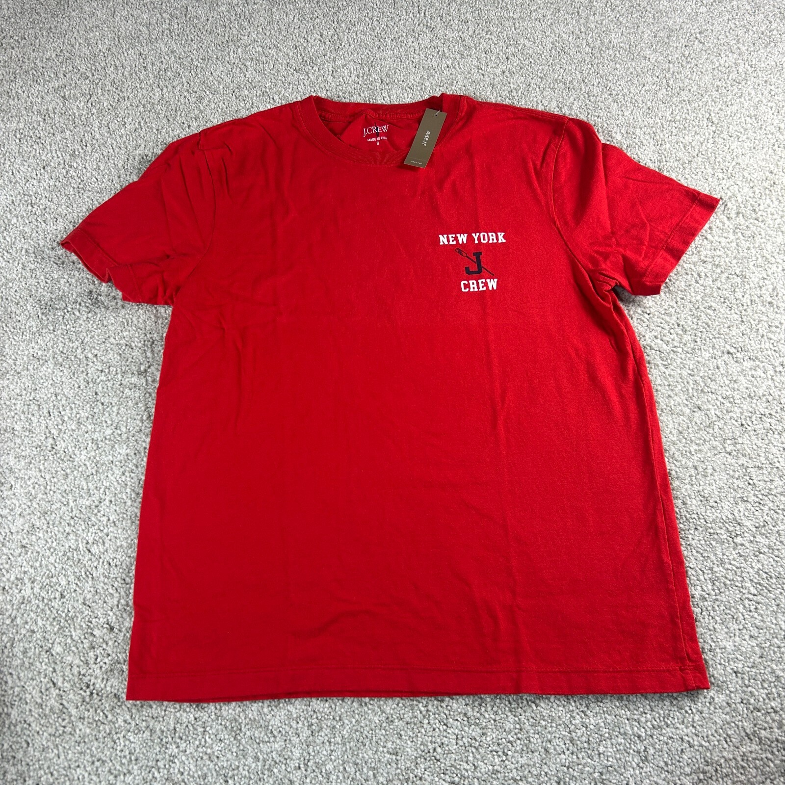 J.Crew Men’s Graphic Tee Shirt “NY Crew” Red Size Small Made In USA NWT $49.50