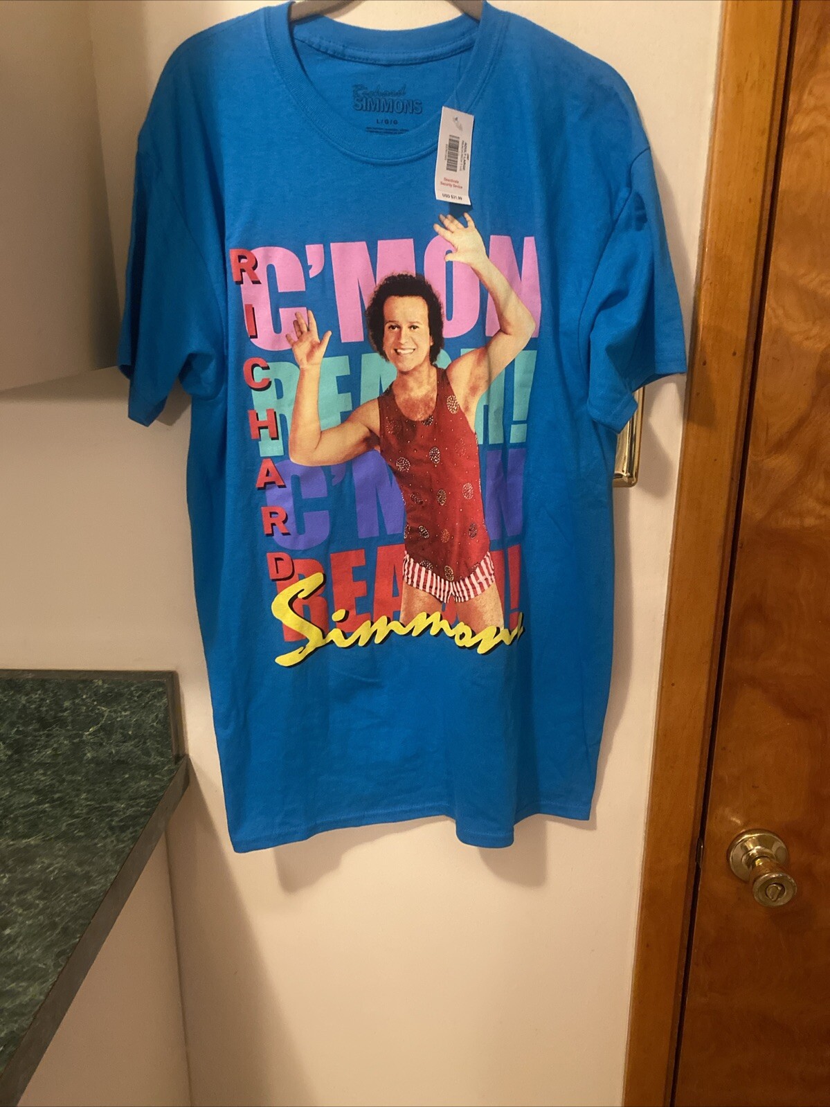 Richard Simmons C’mon Reach Shirt Blue Size Large Spencer’s Tshirt Exercise New