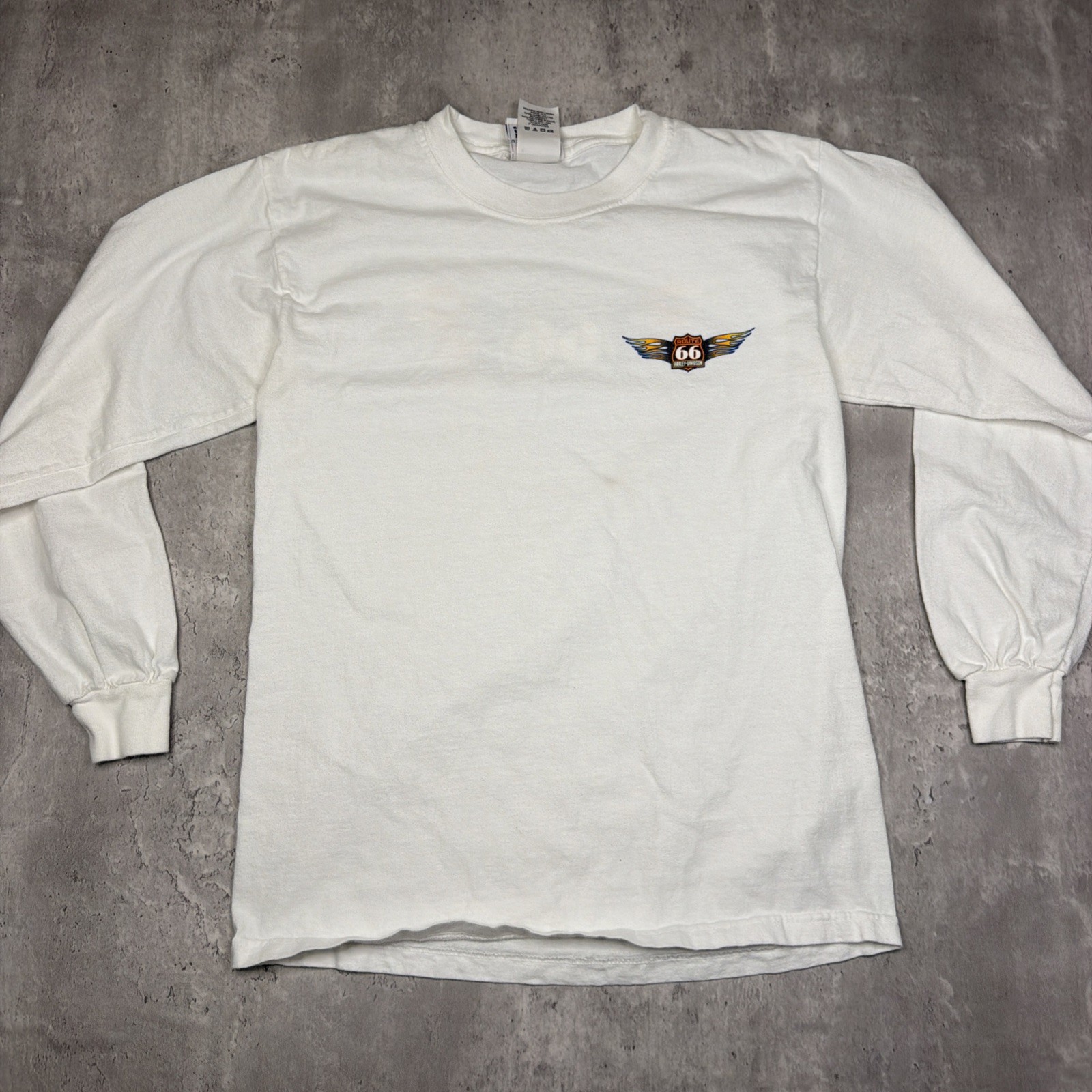 Vintage Harley Davidson Route 66 Flame Long Sleeve Shirt White Small USA 2002 00