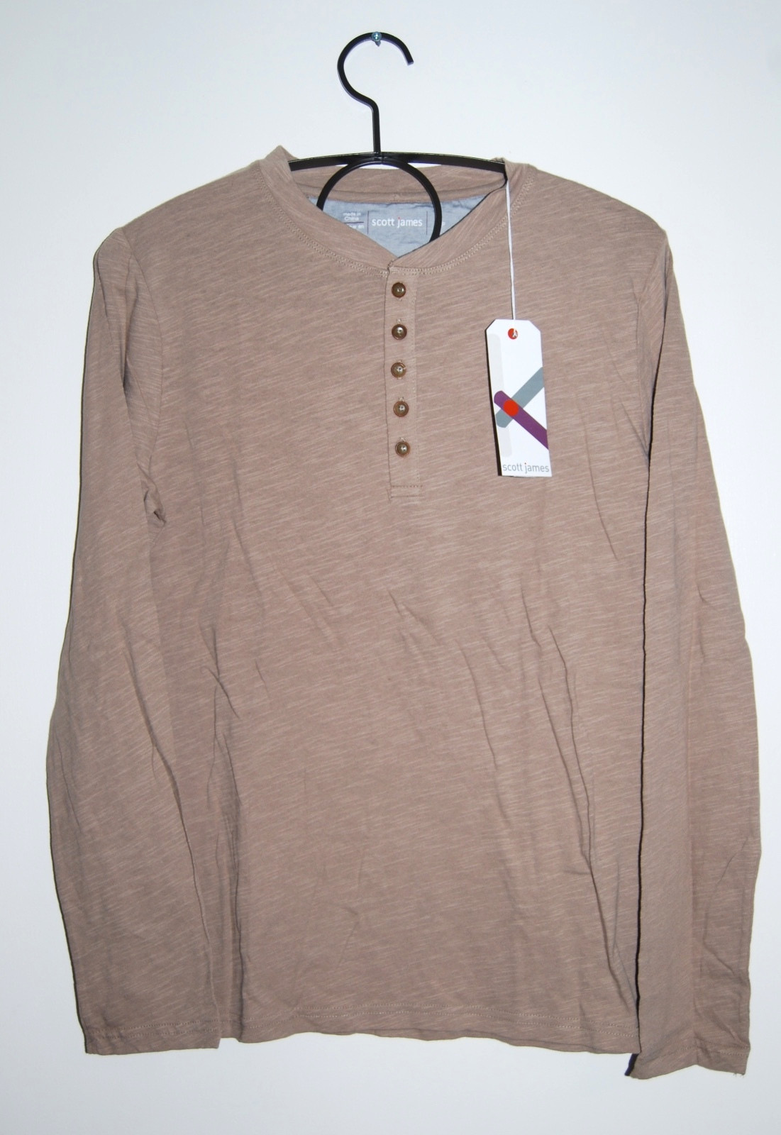 NWT Designer Scott James Men’s Light Brown Wes Long Sleeve Henley Shirt sz S