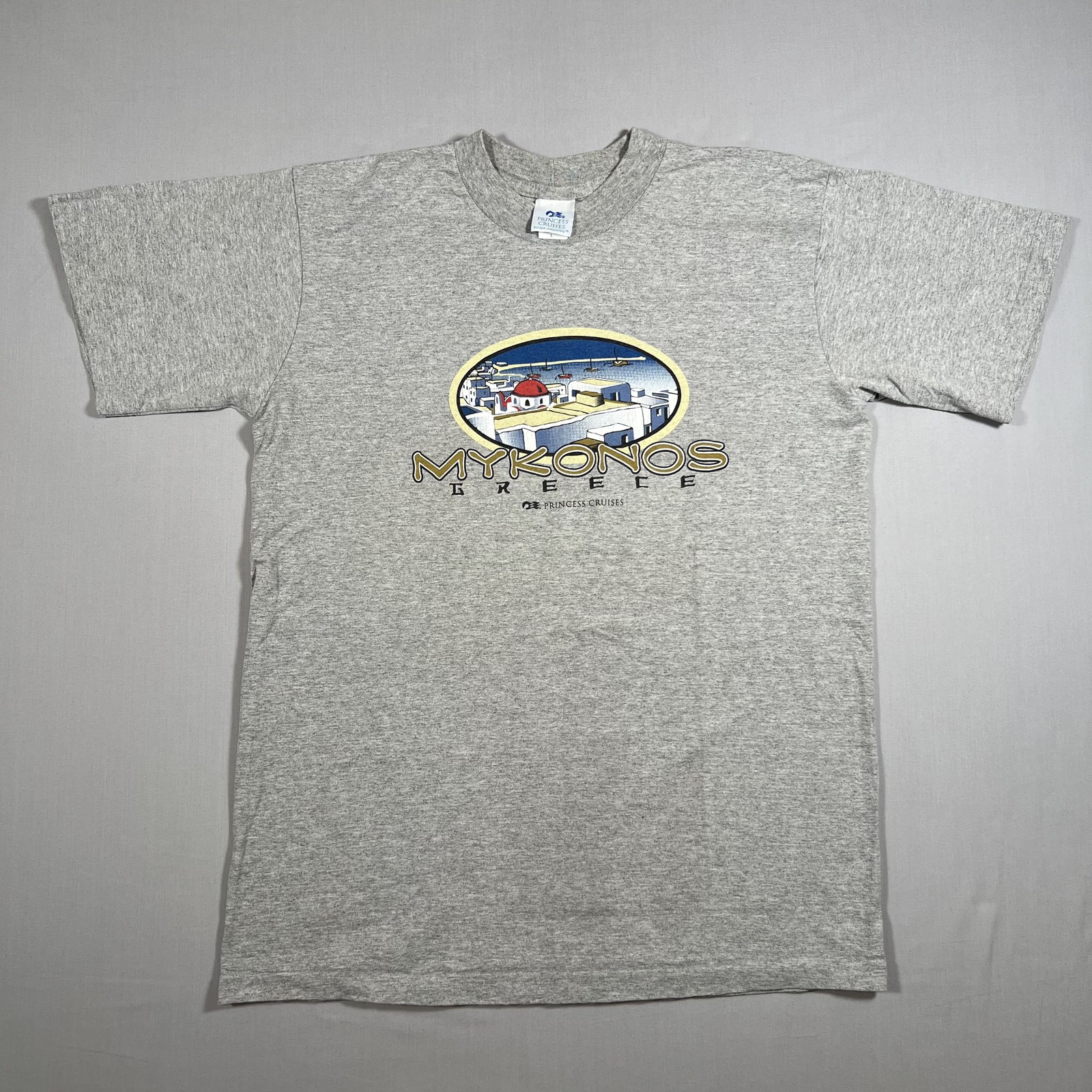 Mykonos Greece T-Shirt Men’s Large Heather Gray Cotton Princess Cruises 90s
