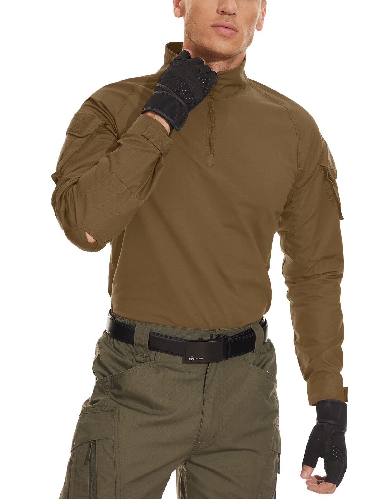 Mens Shirts Atheletic Training Outdoor 1/4 Zipper Long Sleeve Shirt with Pockets