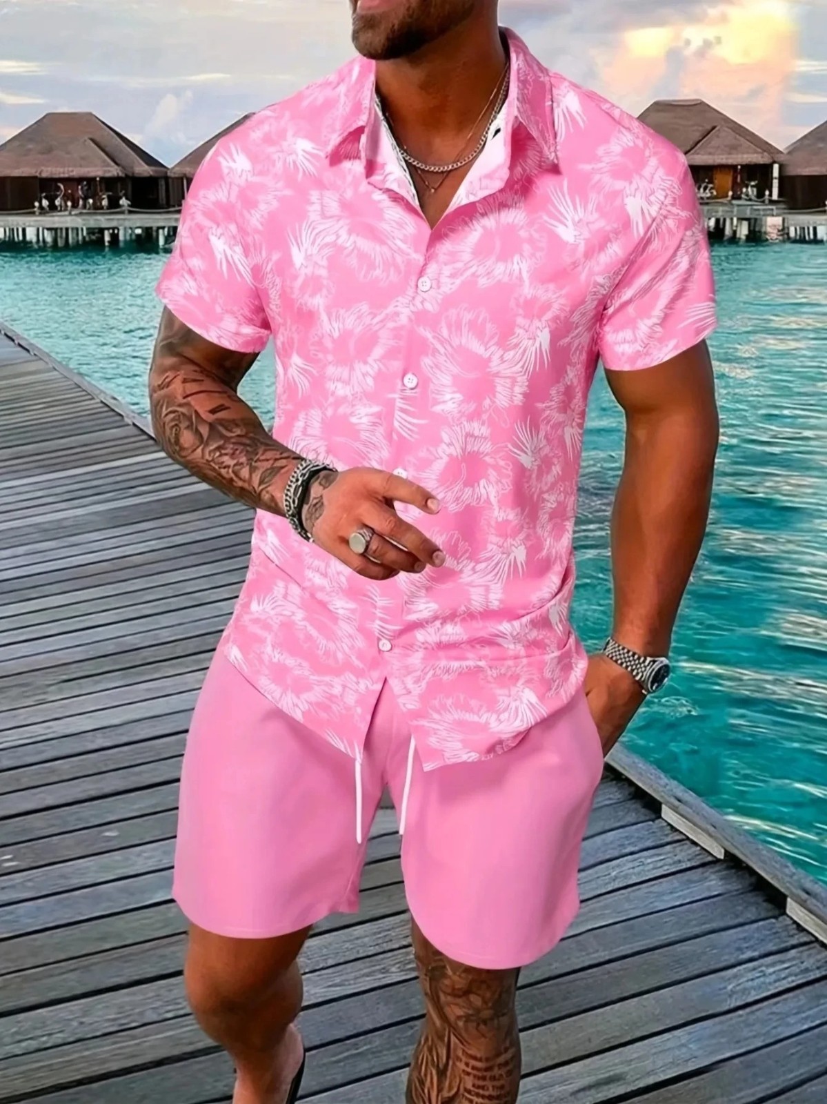 Men Summer Outfit 2-Piece Set Short Sleeve T-Shirt and Shorts Sweatsuit Set