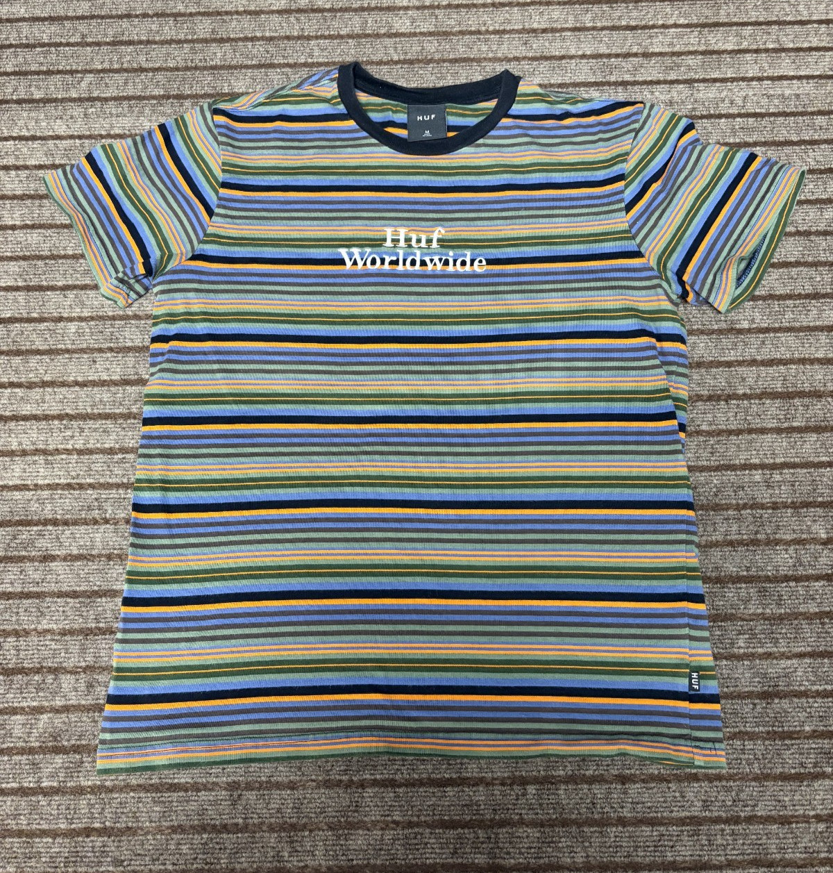 Huff Men’s Shirt Med Blue Contrasting Trim Casual Short Sleeve Embroidered Logo