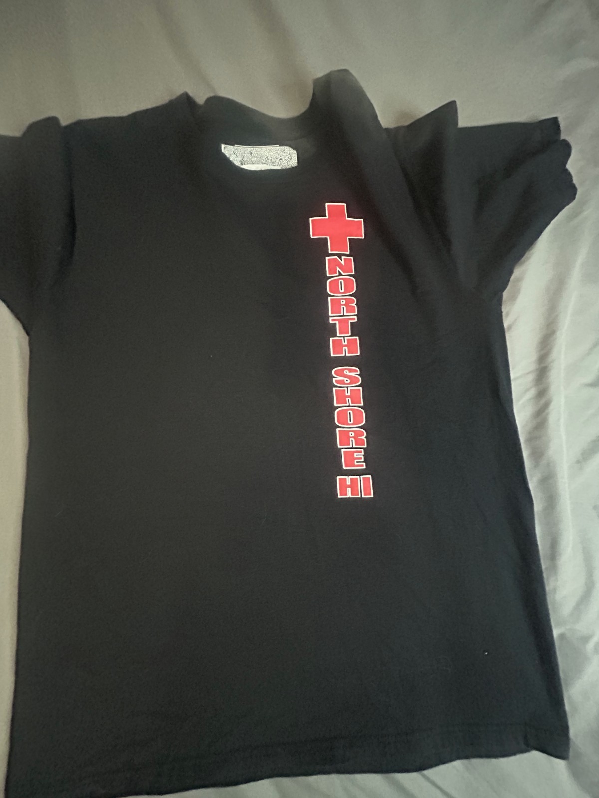T Shirt Mens Large Black Cotton North Shore Hi Spellout Graphic Logo Streetwear