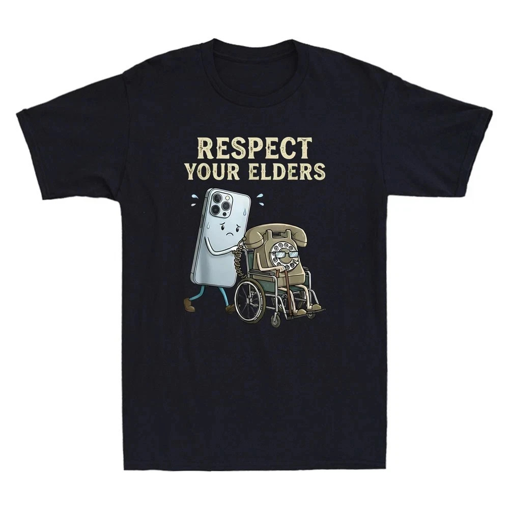 Respect Your Elders Funny Meme T-Shirt Retro Phone Humor Graphic Tee