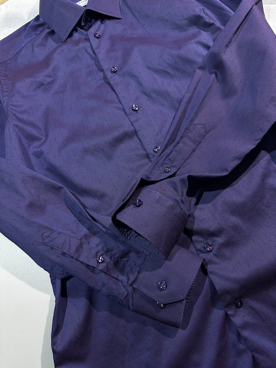 Eton Contemporary Fit Shirt Purple Micro Pattern Textured Cotton Size 40/15 3/4