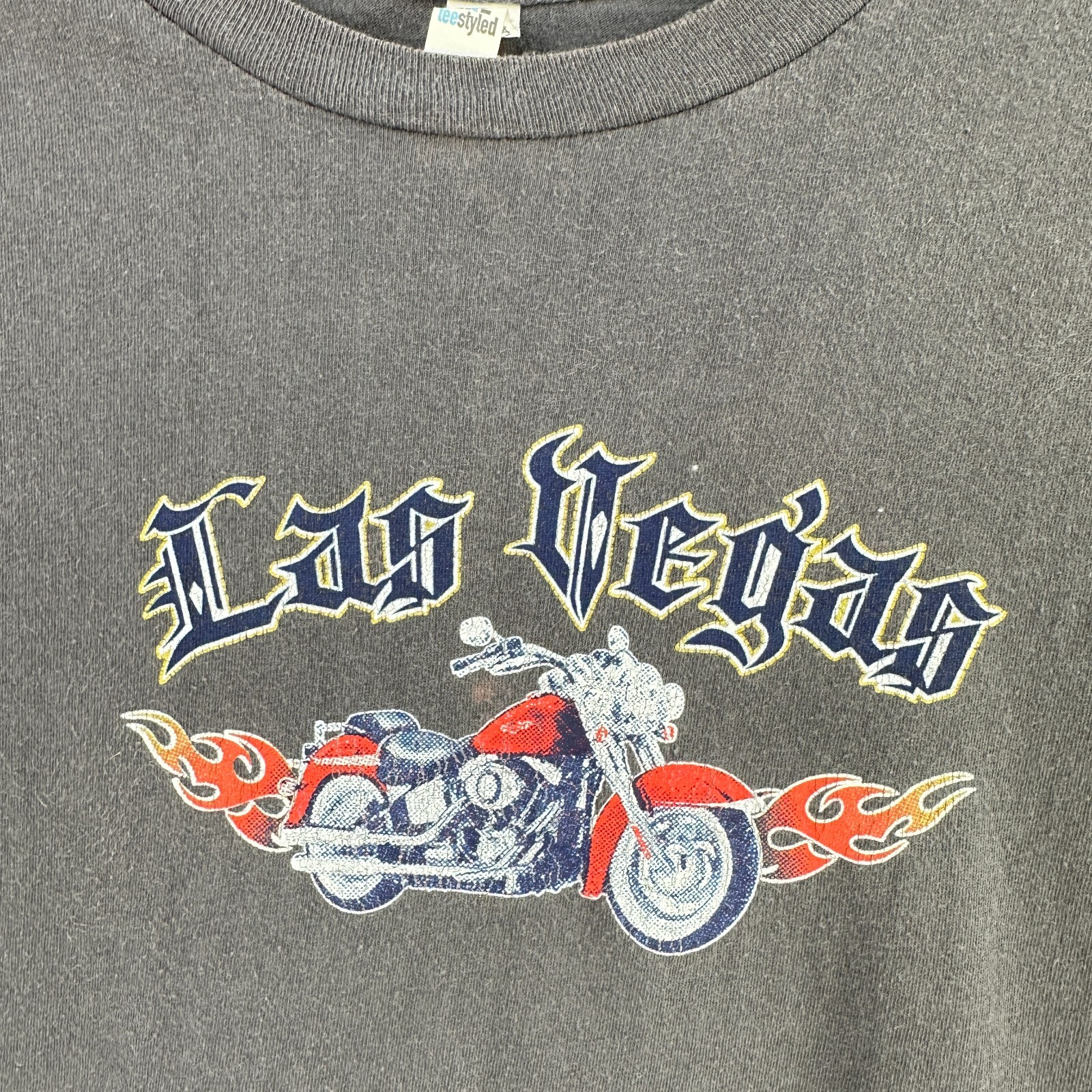 Tee Styled T-shirt Mens Medium Gray Las Vegas Motorcycle Faded Chopper