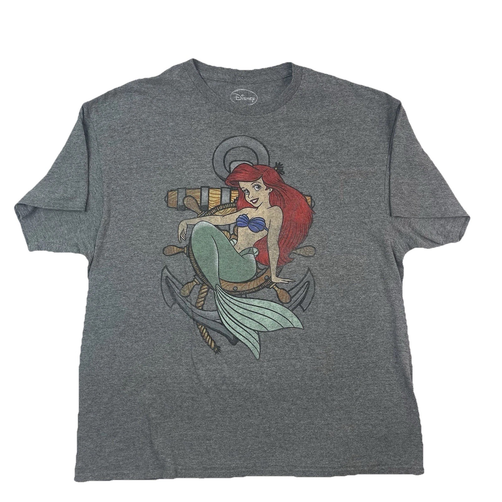 Disney The Little Mermaid Ariel Anchor Graphic Gray T-Shirt Men’s XL