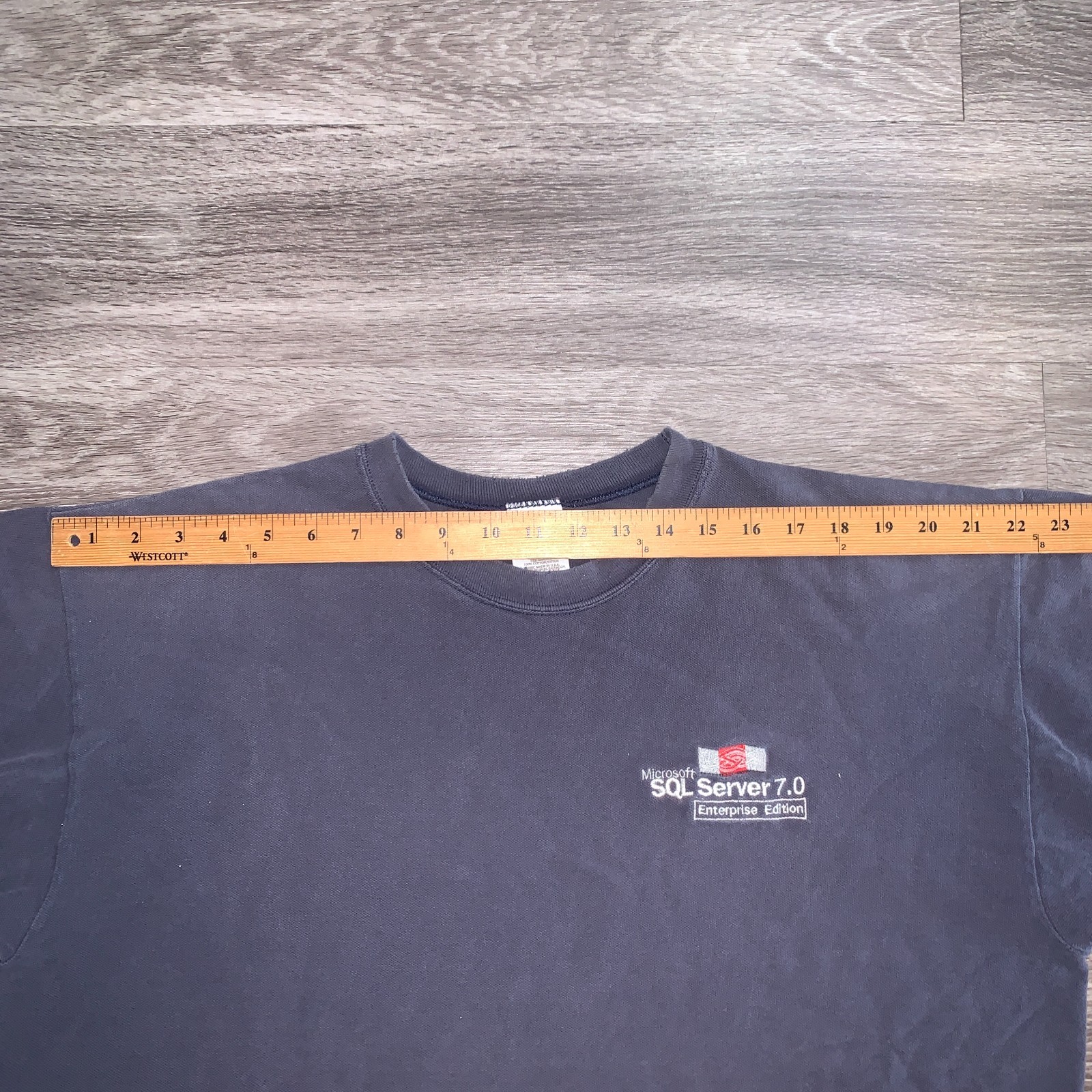 Vintage Faded Blue Microsoft SQL Server 7.0 Embriodered Knit Tech T-Shirt Sz. XL
