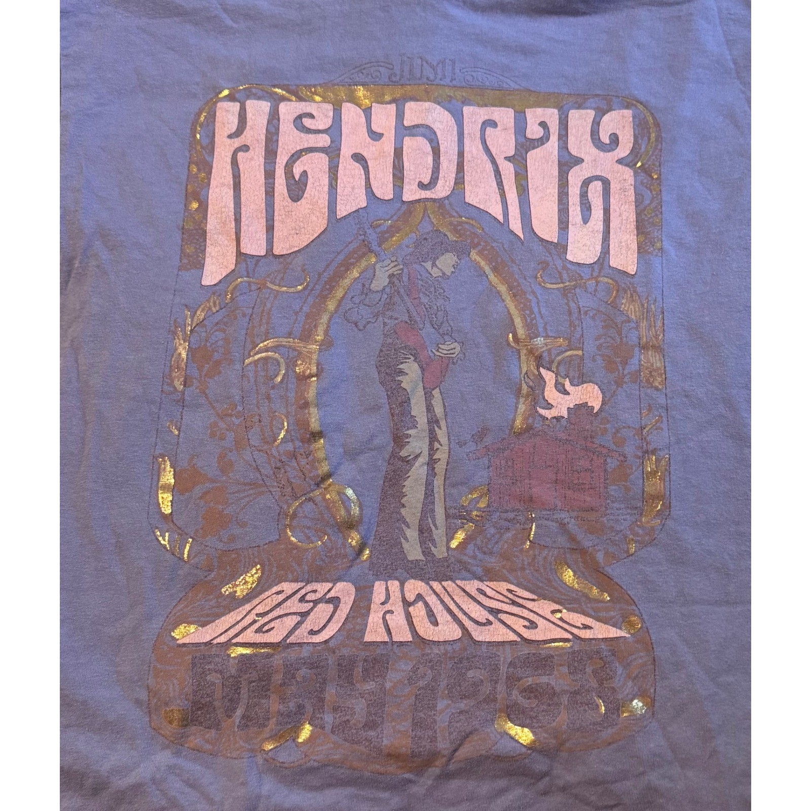 Authentic Jimi Hendrix Red House Light Purple Graphic T-Shirt Gold Foil Large