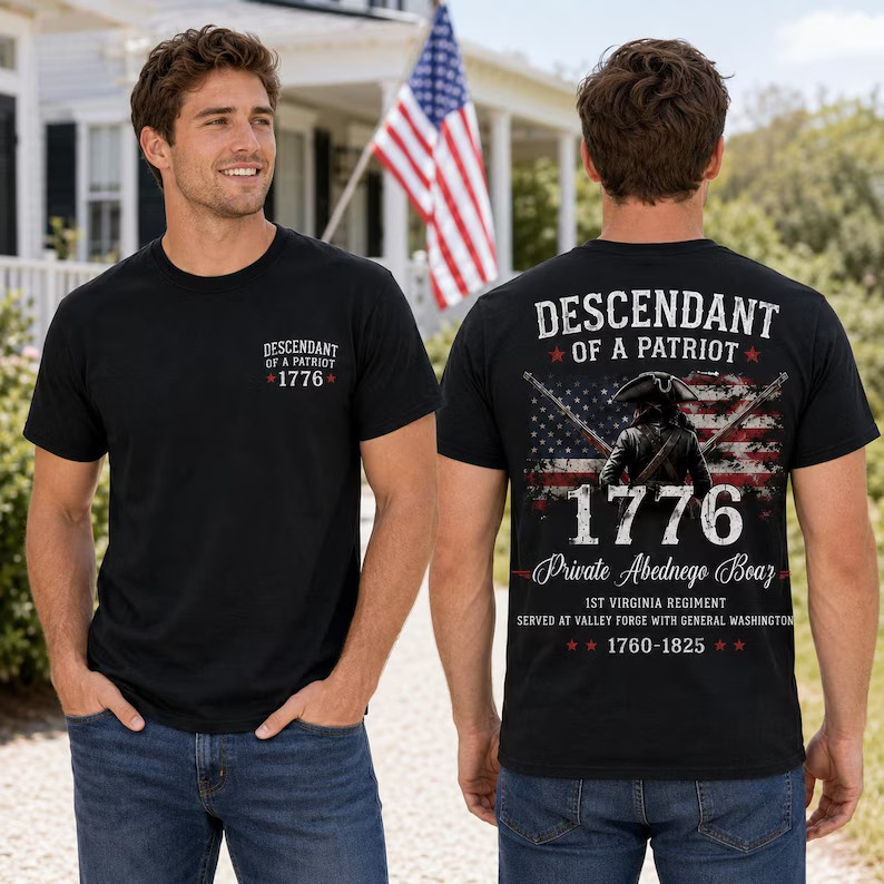 Patriot Descendant 1776 Tee, SAR DAR Member Gift, Front and Back Print