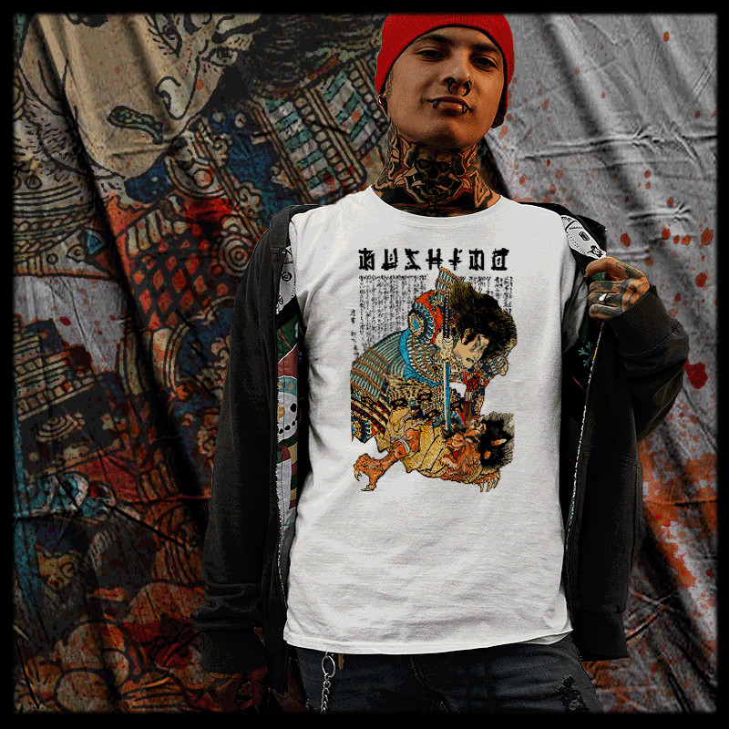 Samurai T-Shirt Oni Demon battle Bushido Code Ronin Warrior Japanese katana tee