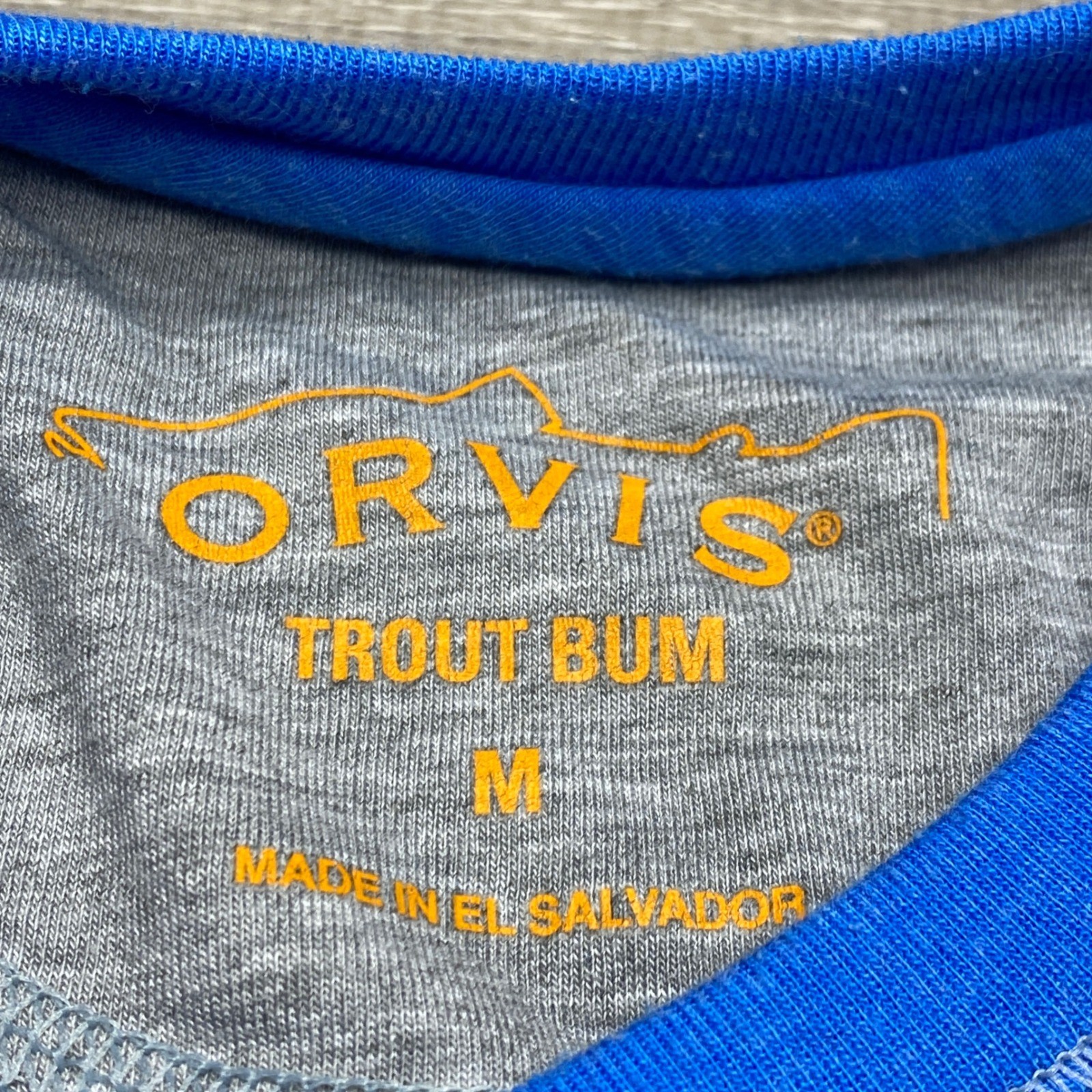 Orvis Trout Bum Mens Size M Blue Long Sleeve Performance T-Shirt Poly Cotton