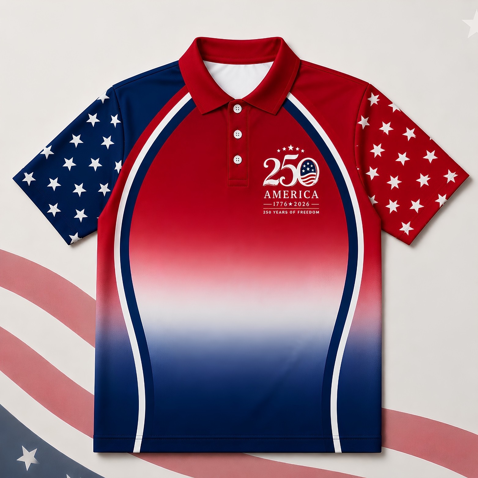 Gradient 250 Years Of Freedom Patriotic Golf Shirt, 4th Of July Golf Pol (S-5XL)