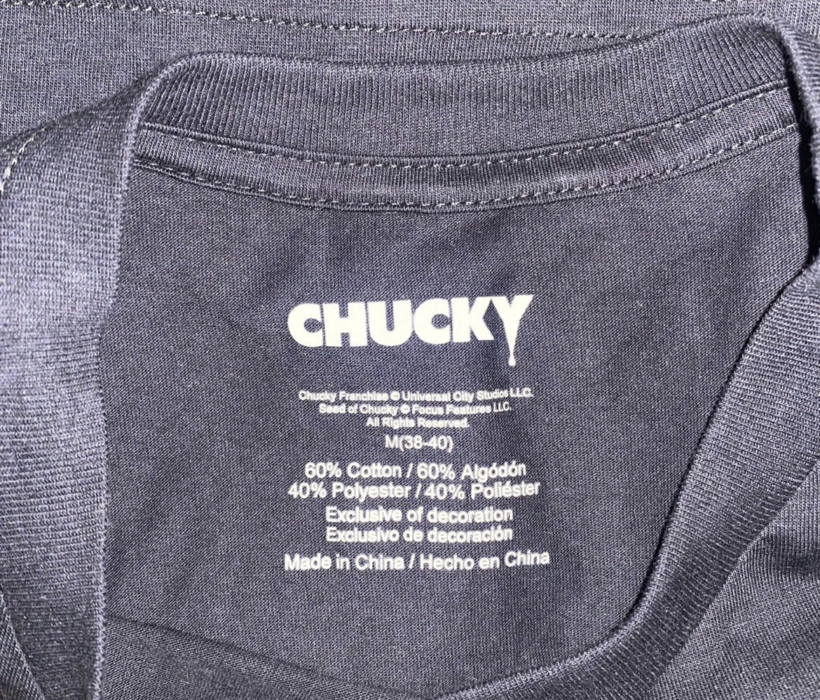 Chucky Child’s Play T-Shirt Medium 19×28 Embroidered Logo New With Tags Horror