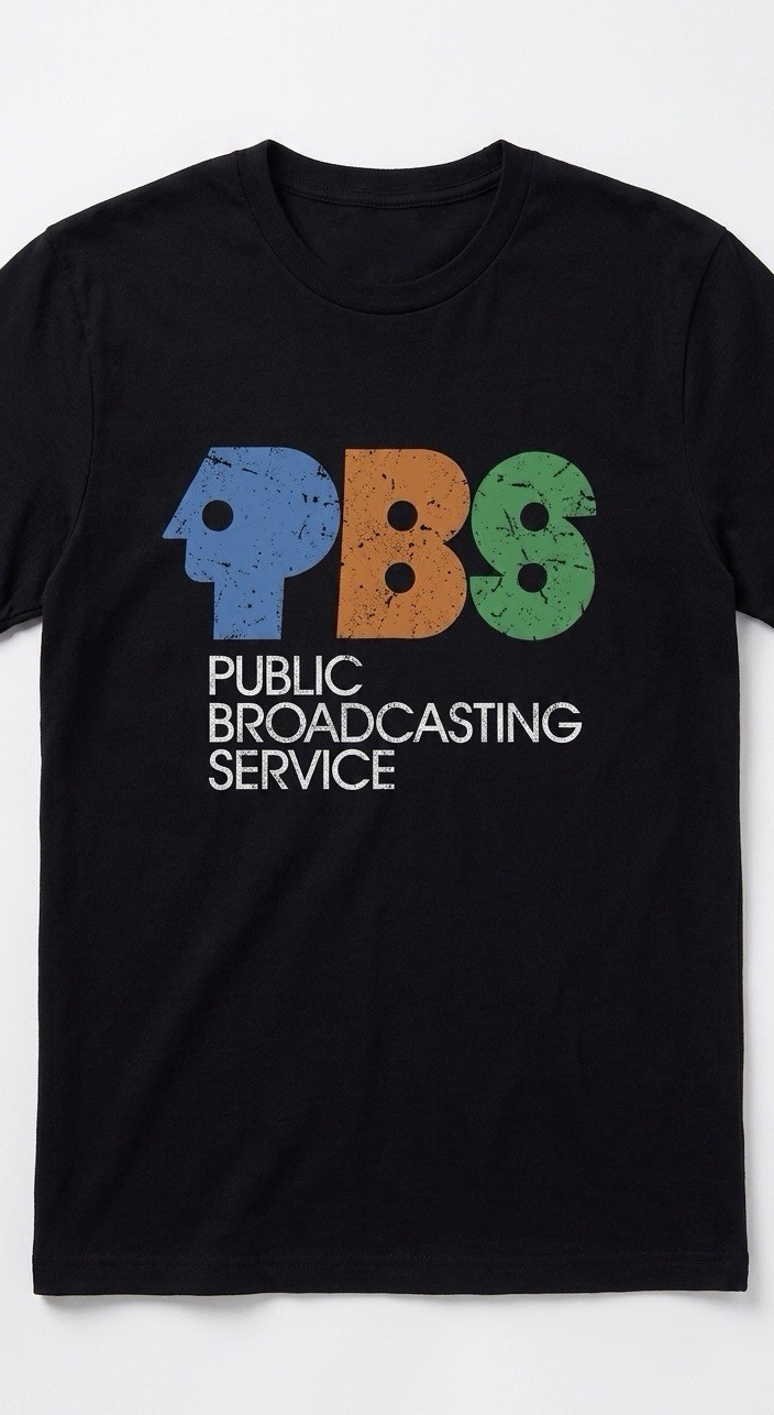 PBS Public Broadcasting Service Logo Retro Graphic T-Shirt Black Tee