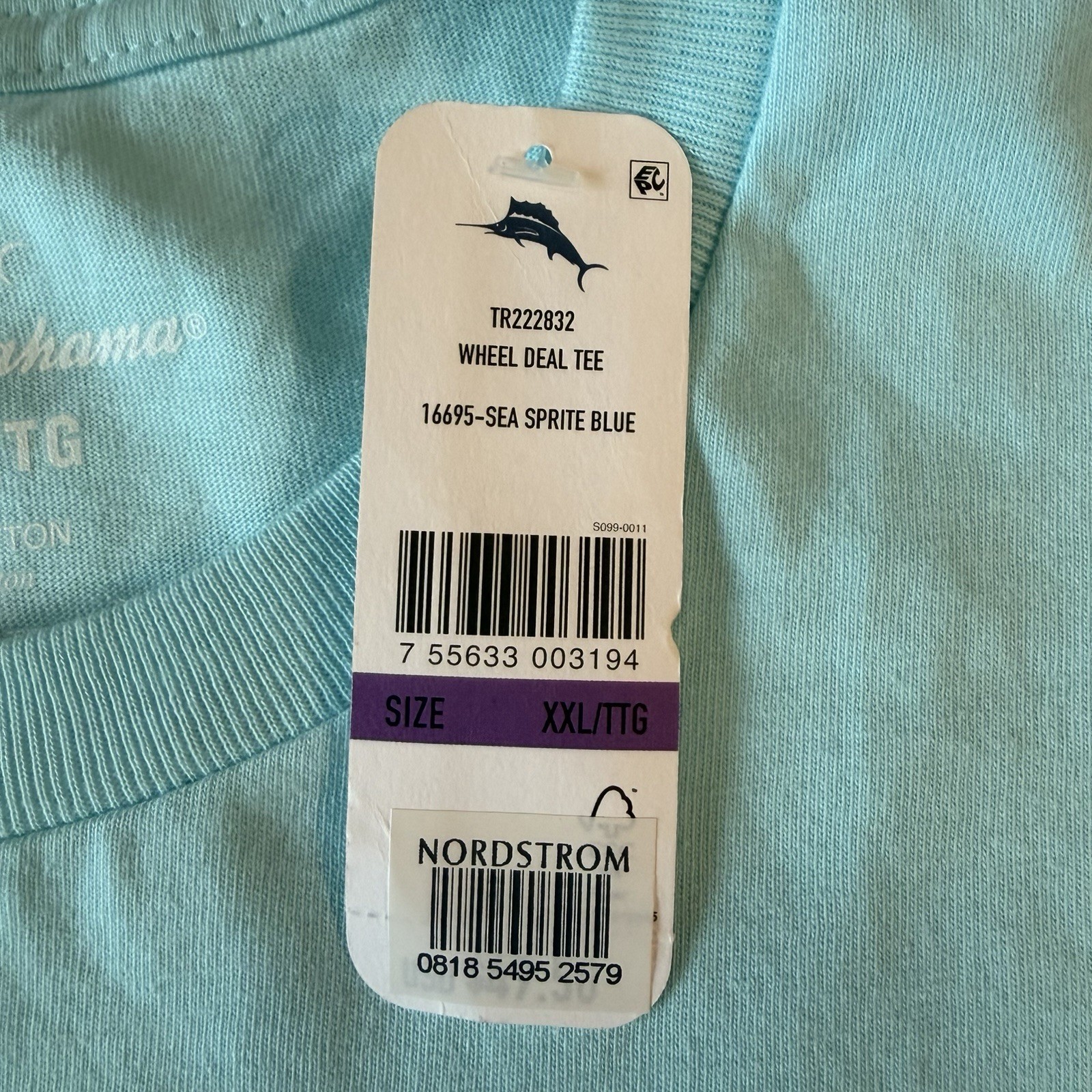 Tommy Bahama Wheel Deal Tee NWT XXL Golf Cart Sea Sprite Blue Pocket