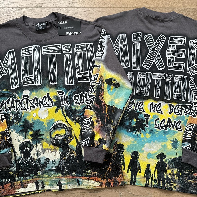 MIXED EMOTION Printed Direct-Print Long-Sleeved T-Shirt
