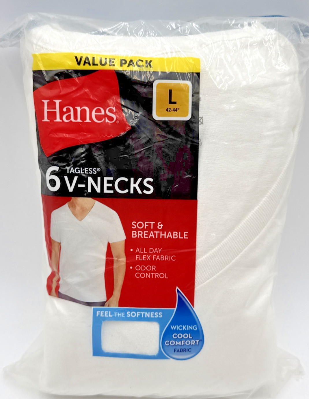 Hanes 777VP6 Men’s T-Shirt, Size L – White (6 Piece)